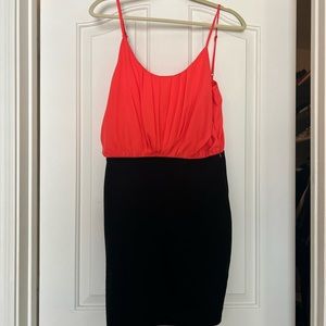 Blood orange/red and black cocktail dress